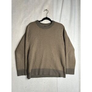 Club Monaco Mens Brown Chevron Wool Alpaca Blend Crewneck Sweater Size M